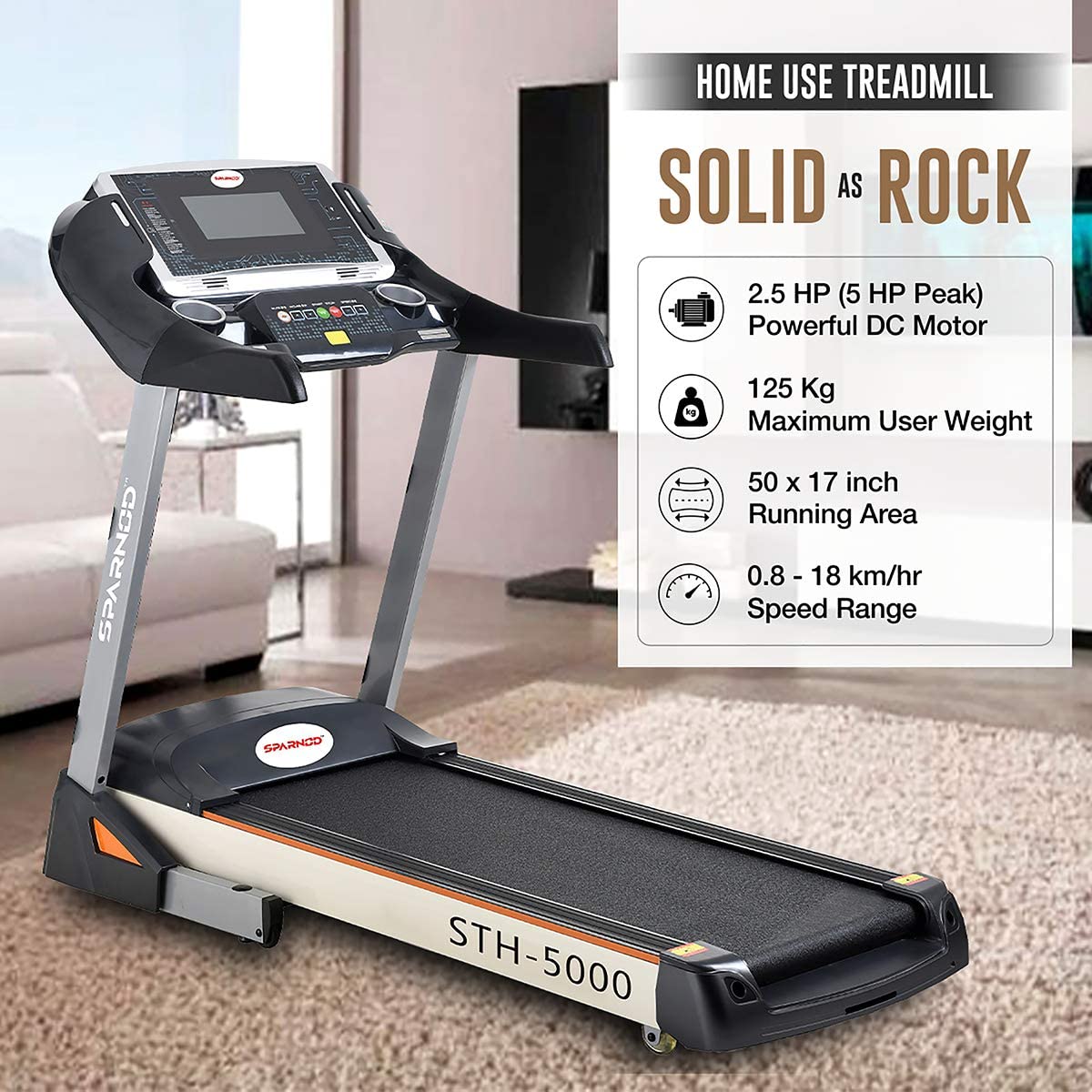 Sparnod Fitness Treadmill Automatic STH 5000 5 HP Peak Free Installation Service – Foldable Motorized Treadmill for Home Use2