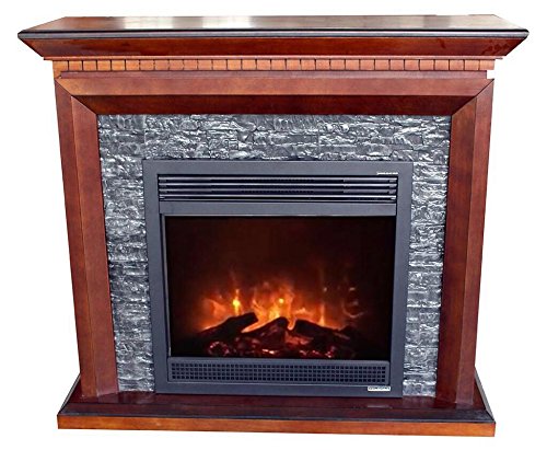 Flamex Freestanding Wood & Stone Finish Electric Fireplace Heater with Mantel