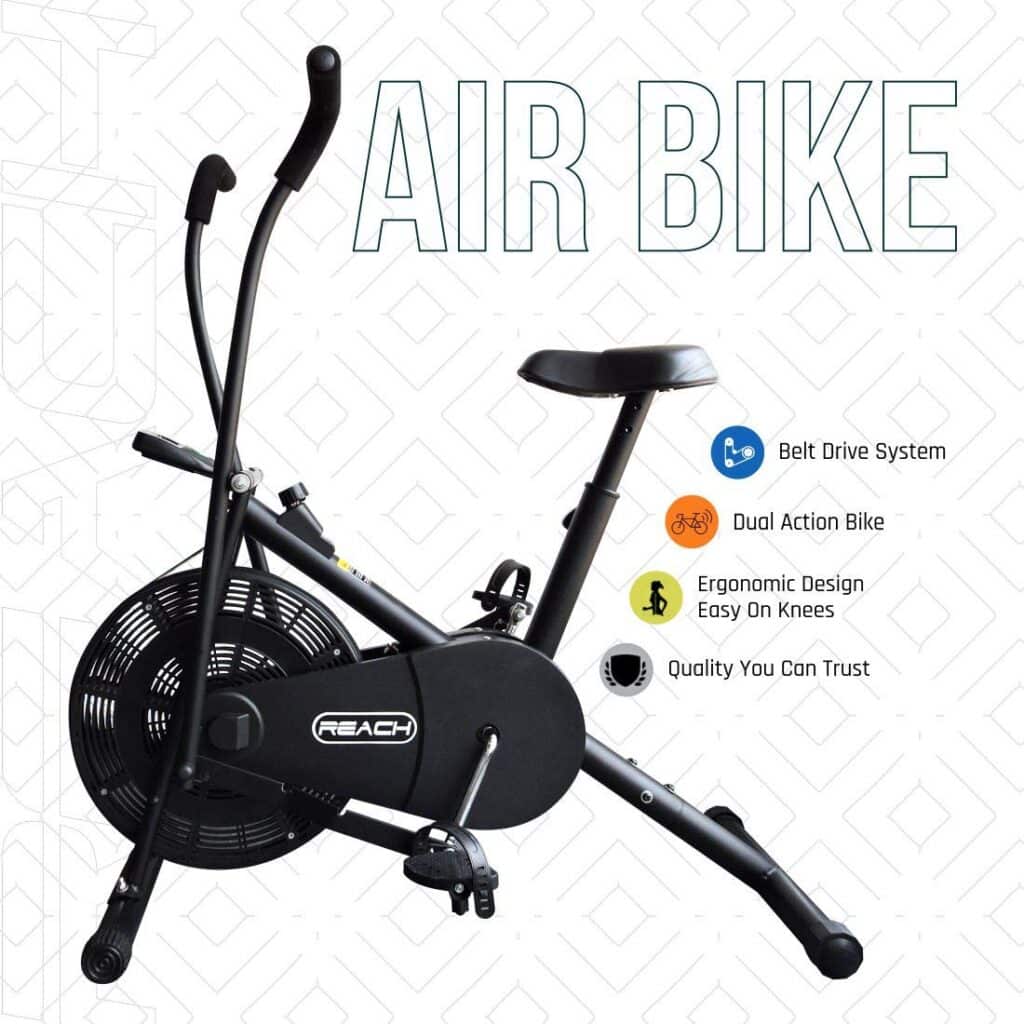 Reach Air Bike Exercise Cycle With Moving Handles & Adjustable Cushioned Seat